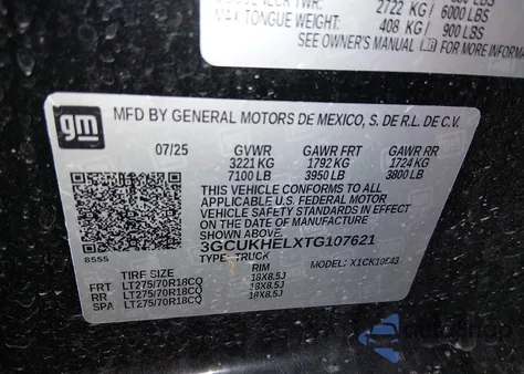 2026 Chevrolet Silverado 1500 4Wd Short Bed Zr2 z USA, uszkodzony, nr VIN 3GCUKHELXTG107621